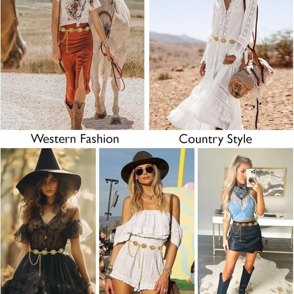 Metal Waist Chain Link Belt for Women Western Boho Turquoise Dress Jeans - Picture 9 of 9